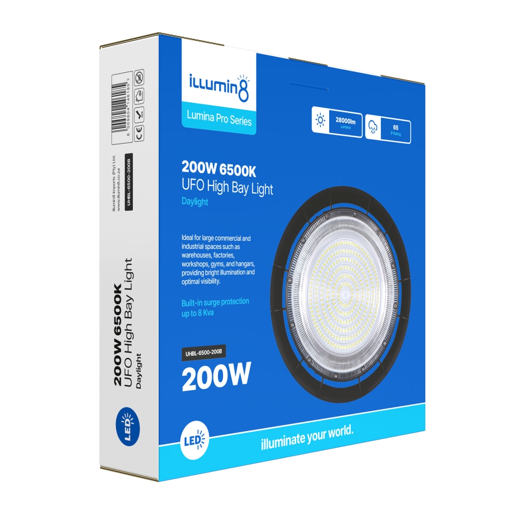 UFO High Bay Light 6500K 200W Black 4 Illumin8 High Quality LED Lighting